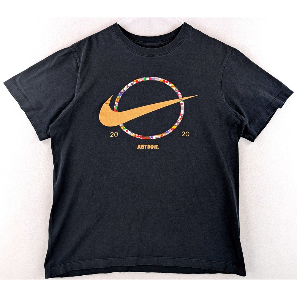 Nike 2020 World Flag Graphic T Shirt Mens S Black Gold Swoosh Just Do It